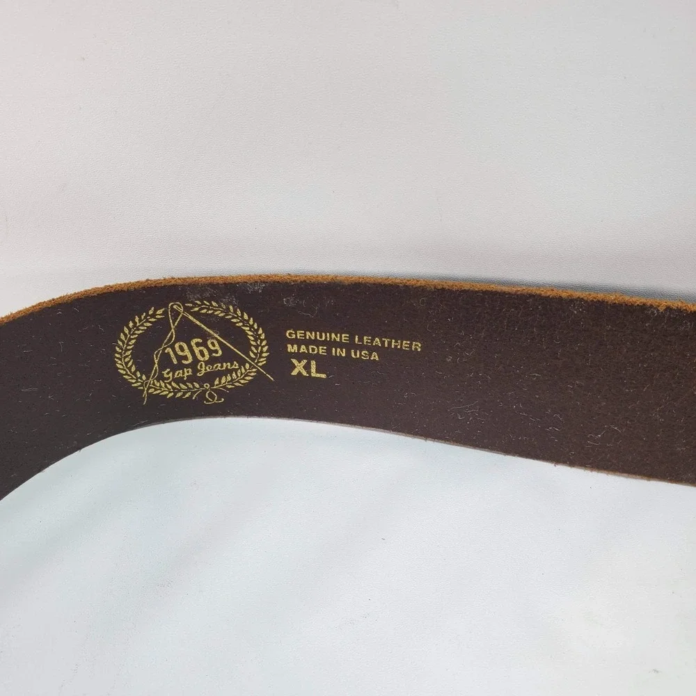 Vintage 90s GAP Brown Genuine Leather Brass Buckle Belt XL Made in USA 40-42